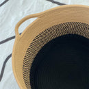 Veelzijdige Katoentouw Geweven Opbergmand met Handvatten - Perfect voor Speelgoed, Was en Schoenen - 35 cm Diameter x 40 cm Hoogte-bruin/zwart