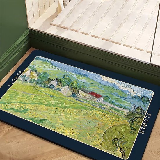 Kunstzinnige Antislip Badmat - Vincent van Gogh's "Les Vessenots à Auvers" - Luxe Siliconen Diatomeeënaarde Mat - 39,5x59 cm