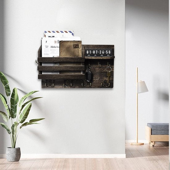 Multifunctionele Houten Wandorganizer met 13 Haken -Sleutelr