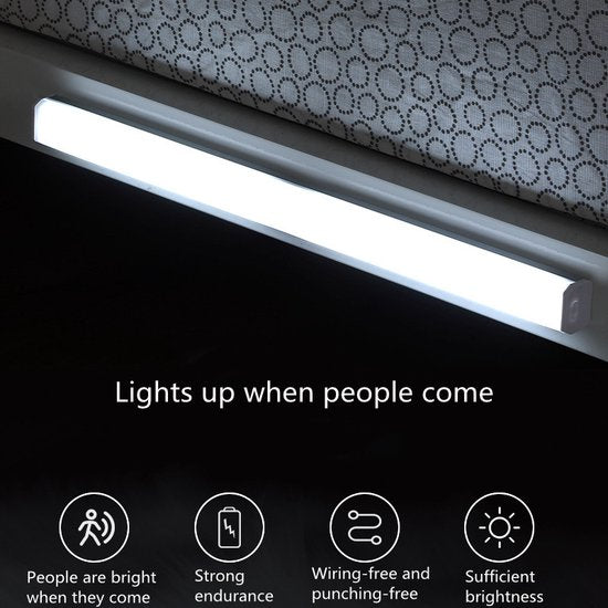 Xtraworks - LED Kastverlichting met bewegingssensor- Keukenverlichting onderbouw zilver (wit licht)-USB oplaadbaar- 30CM