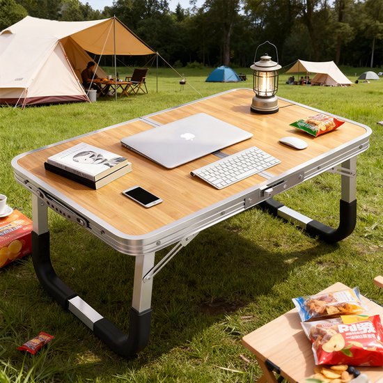Auto Opvouwbare Tafel Bed Bureau LAPTOP TAFEL Aluminiumlegering Bamboe Kleur (60X40)