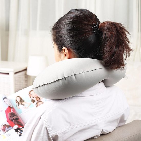 TDR U-vormig Nekkussen - Zelfopblaasbaar Reiskussen - Grijs