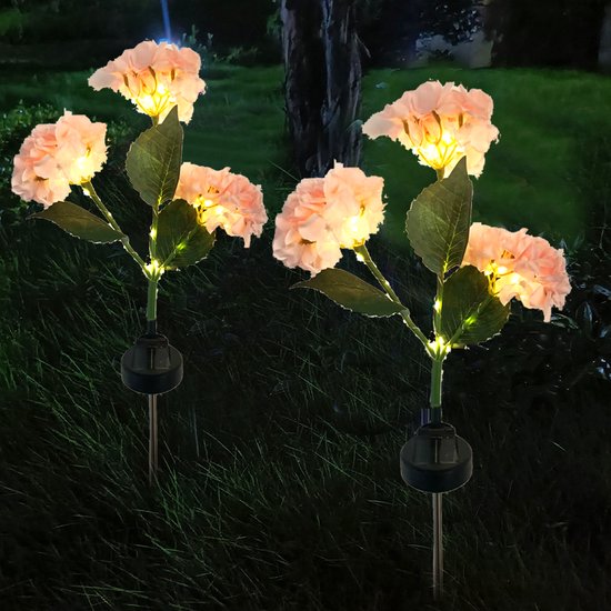 zonne-energie Hortensia Terraslamp voor Sfeervolle Buitenverlichting -Met dag en nacht sensor-IP55-75,5 cm hoog-roze