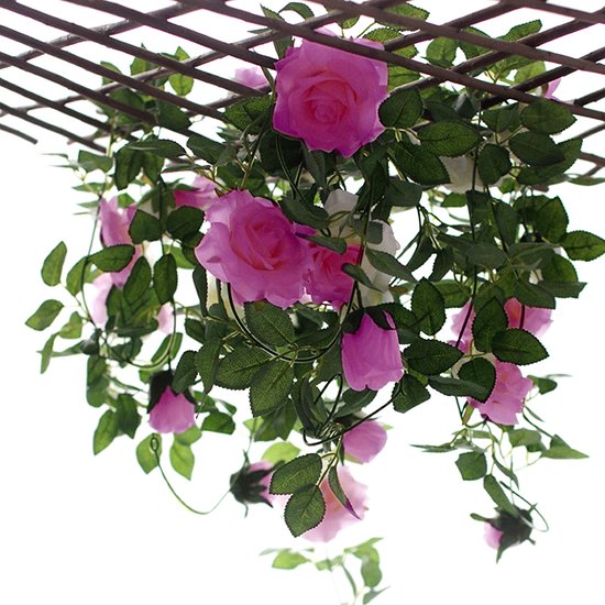 2 Stuks Klimop Slinger met grote rozen kunstbloem -2 meter lang-decoratieve slinger-Bloemenkrans-pink