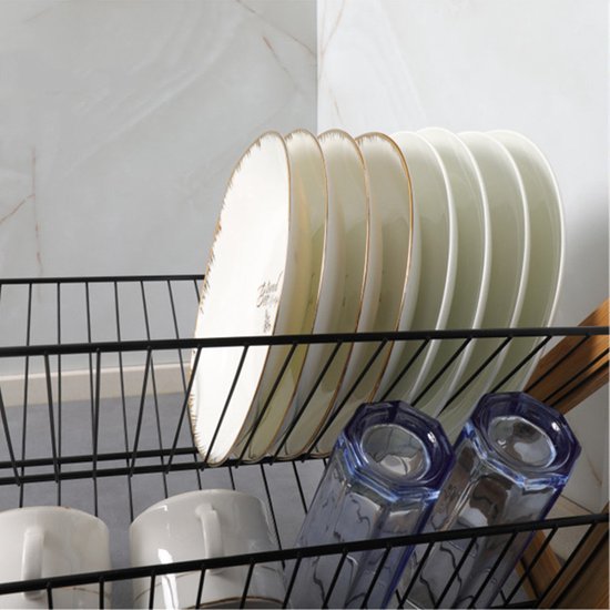 Opvouwbaar bamboe-metalen afdruiprek - zwart