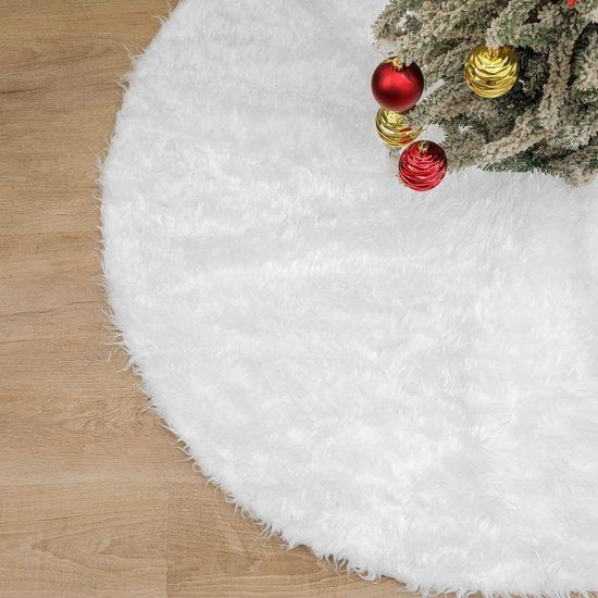 TDR - Duurzame Pailletten Geborduurde Kerstboom Rok - 122cm, Wit - Een Feestelijke Toevoeging aan Je Kerstdecoratie
