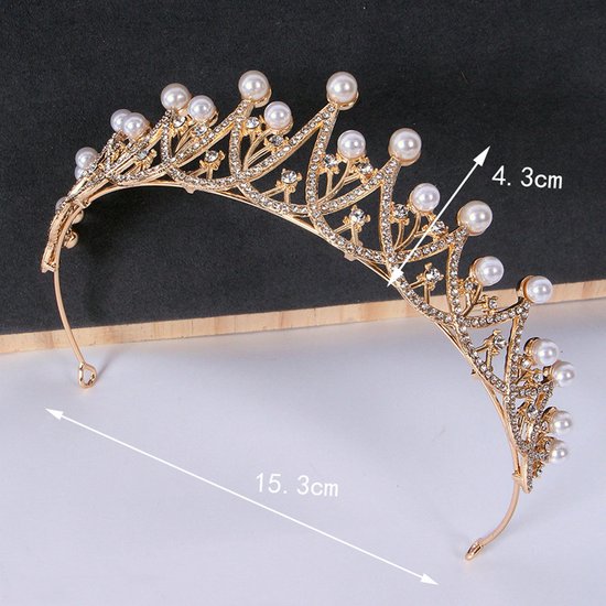 Luxe Tiara met Witte Parels en Kristallen voor Feestjes