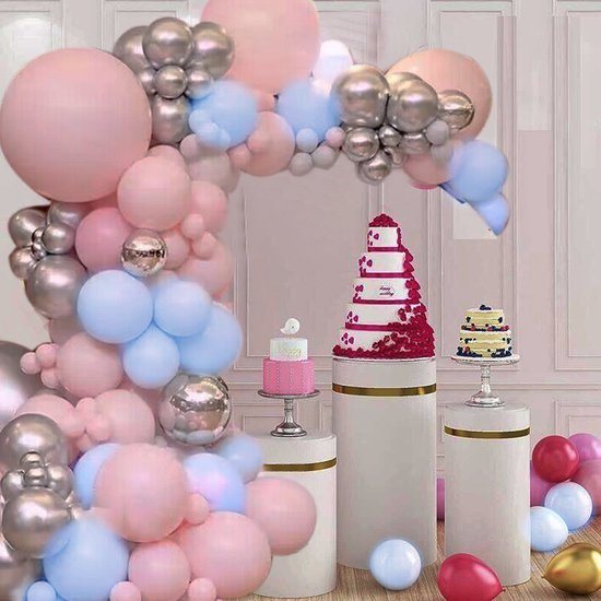 124 delige Ballonnenset -Ballonnenboog- Decoratie Feestpakket-Verjaardag-jubileum-Huwelijk-roze en grijs