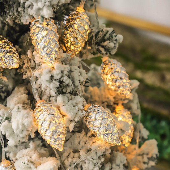 Kerstverlichting Gouden Dennenappels op Batterij – 2 Meter Lichtketting met 10 Sfeervolle Lampjes-Sfeervolle Feestdecoratie- Warm Wit Licht-goud
