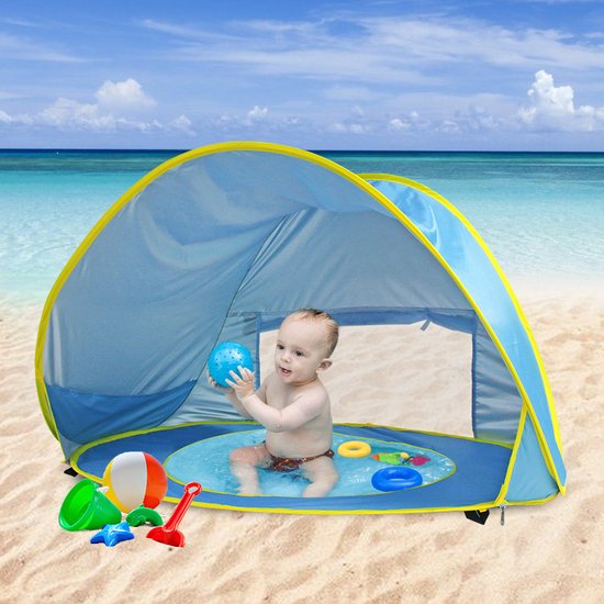 superleuke baby-strandtent met zwembadje-UV-bescherming-blau