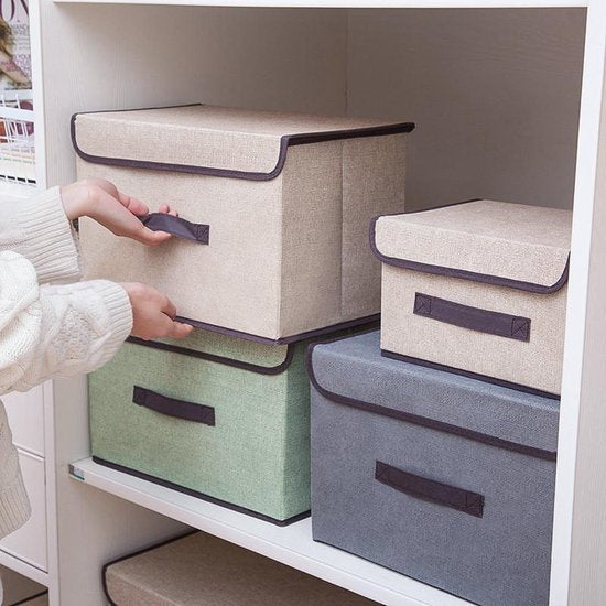 2x Opvouwbare opbergbox beige 37x24x24 cm, stevig materiaal