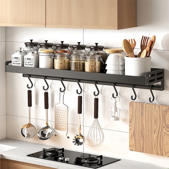 Keukenrek, muurgemonteerd kruidenrek, smalle brede staaf, 8