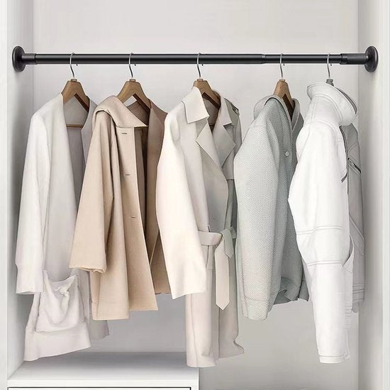 Uittrekbare Kledingkast Hanger- Garderobestang-douchegordijnstang-Verstelbaar van 90 tot 160 CM- draagvermogen 120 KG - zwart