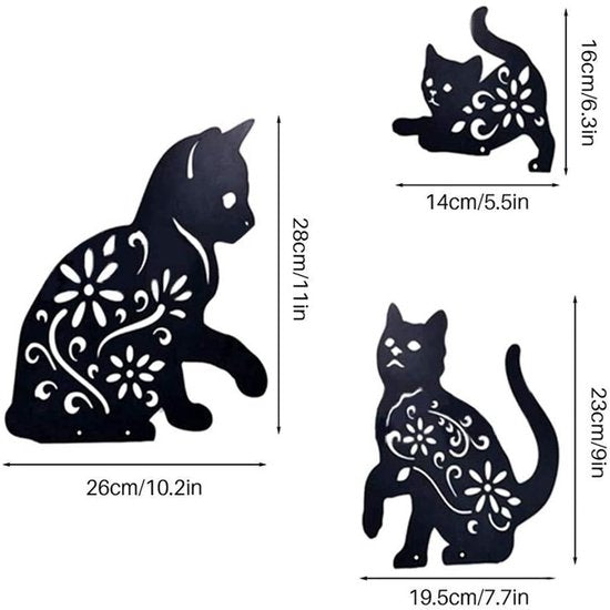 Metalen kattenstaaf - Tuindecoratie - 3 stuks - Hoogwaardig metaal - 28x26 cm, 23x19,5 cm, 16x14 cm