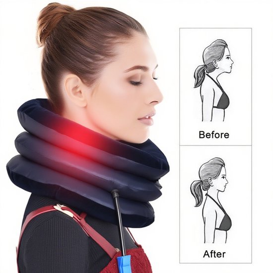 Opblaasbaar Nekpijn Kussen – Ergonomisch Nekkussen van Zacht Fleece – Neksteun & Nekstretcher – Verlicht Nek- en Schouderpijn – Blauw