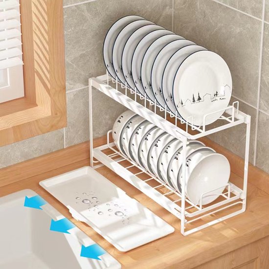 Multifunctioneel Metalen Afdruiprek met Opvangbak - Wit