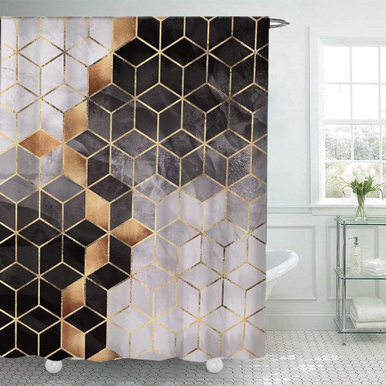 Waterdicht douchegordijn marmerpatroon 180x200CM zwart/goud
