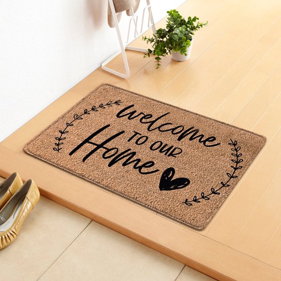 Luxe Welkom Deurmat – "Welcome to Our Home" – Slijtvaste Antislip Schoonloopmat – Duurzaam en Stijlvol Polyester Ontwerp-48x81 cm