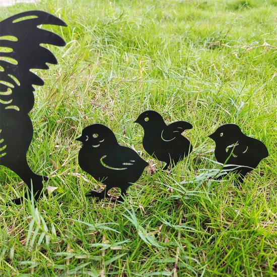 Holle Kippenfamilies Tuindecoratie - Set van 4 Metalen Stake