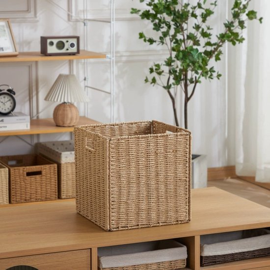 Rotan Opbergdoos 33x33x33 cm – Opvouwbare Decoratieve Mand – Stevige Rieten Opbergbox – 35L – Natuurlijk – Voor Woonkamer, Slaapkamer & Kast