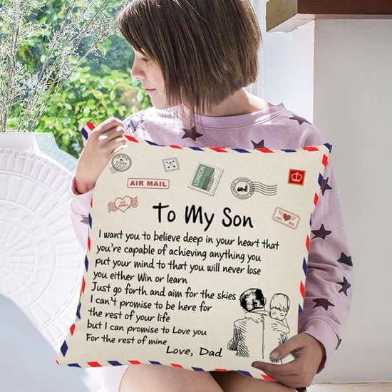 TDR - Sierkussensloop - 45x45 cm  - leuk als cadeau voor vader naar zoon-  "To my son"