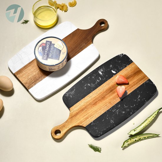 Luxe Marmer & Houten Snijplank met Handvat - Zwart 34,9x18,5