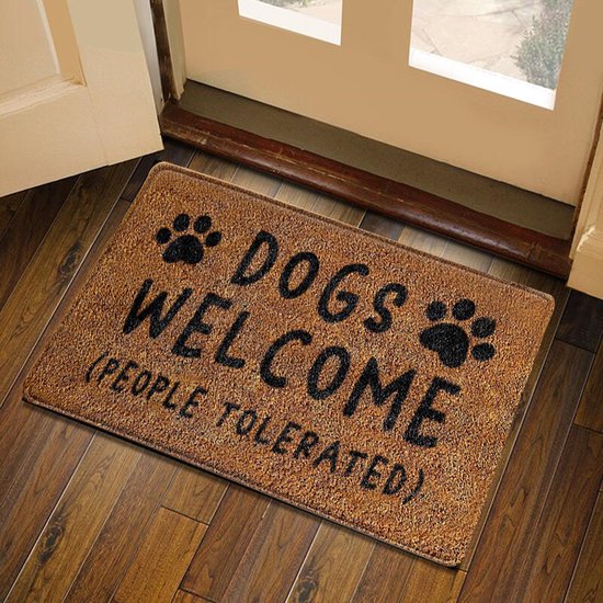 Humoristische en Absorberende Deurmat voor Hondenliefhebbers -"DOGS WELCOME (PEOPLE TOLERATED)"-Droogloopmat binnen 48*81cm