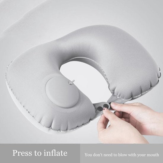 TDR U-vormig Nekkussen - Zelfopblaasbaar Reiskussen - Grijs