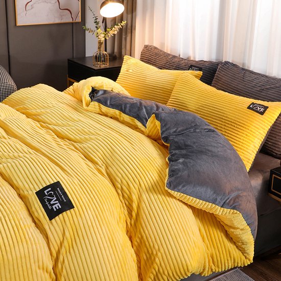 Luxe Flanellen Winter Beddengoedset - 3-Delig - Geel/Grijs