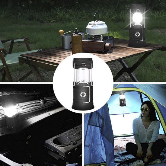 Xtraworks Solar LED Campinglamp - IPX45 - USB-lader & powerbank - mat zwart