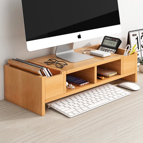 TDR-Monitorstandaard - Beeldscherm verhoger -Bureau organizer 50X20X14CM- Draagvermogen van 30 kilo-esdoornhout kleur