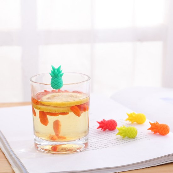 12x Ananas Glasmarkers – Vrolijke Siliconen Glasversiering