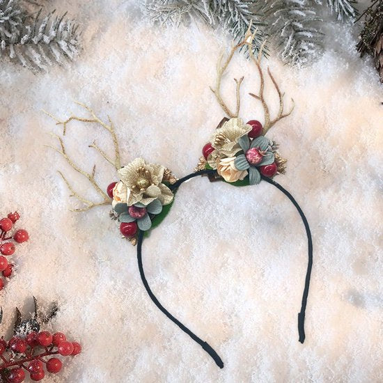 Prachtige Handgemaakte kerst Haarband met Bloemen- en Bessenboomtakken - Perfect voor Feestelijke Gelegenheden
