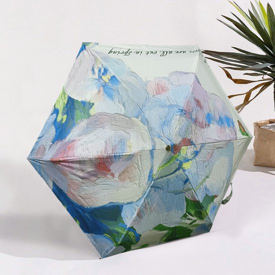 Opvouwbare Paraplu met Witte Rozen Schilderij - Zonbescherming Anti-UV UPF50+ - Windproof - Compact en Draagbaar - Lichtgewicht - Duurzaam Ø102cm