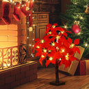 LED Lichtboom met Rode Poinsettia Bladeren - Warme Witte Verlichting - Energiezuinig en Duurzaam Design-58 cm Hoog