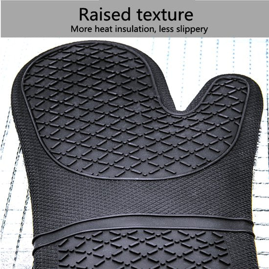 2 Stuks/1 Paar Siliconen Ovenwanten met Zachte Katoenen Voering , Extra Lange Hittebestendige Ovenhandschoenen Voor Bakken, Koken, Grillen-zwart