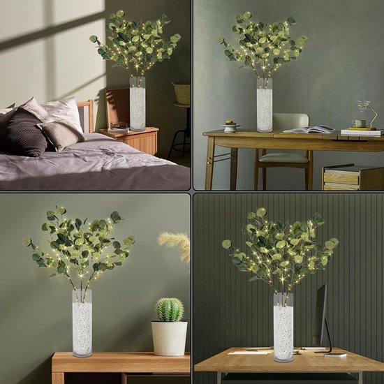 LED Verlichte Kunsttak - Appelbladeren met 30 Warm Witte LED’s-tafeldecoratie-feestelijke versieringen-85cm