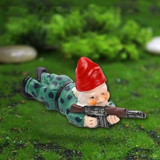 3delige Set Gedetailleerde Militaire Gevechtstuinkabouters in Diverse Poses - Decoratief Beeldje