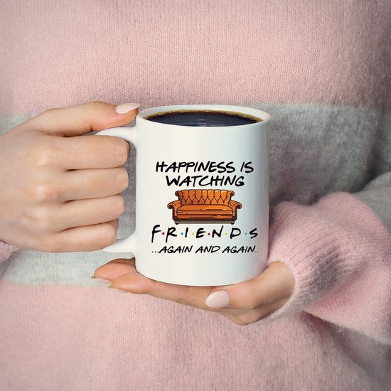 Friends Mok – Keramiek – ‘Happiness is Watching Friends’ – Witte Beker – Cadeau voor Serie Fans