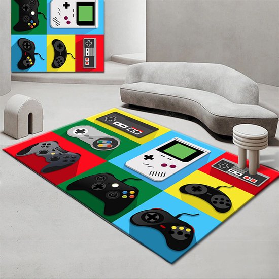 Merkloos Gaming Tapijt 100x150cm - Console, blauw/geel/rood
