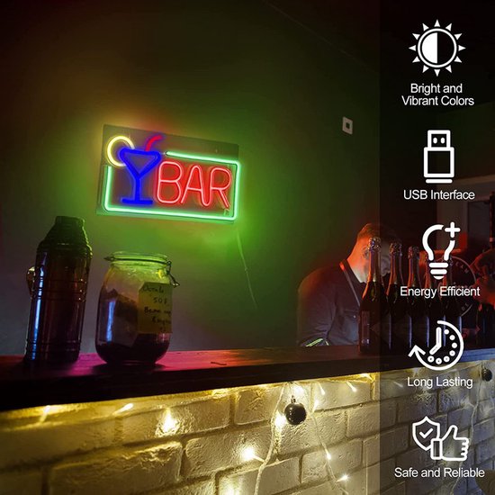 LED Neon BAR Lamp - Wandlamp voor Thuis en Horeca - 42x22cm