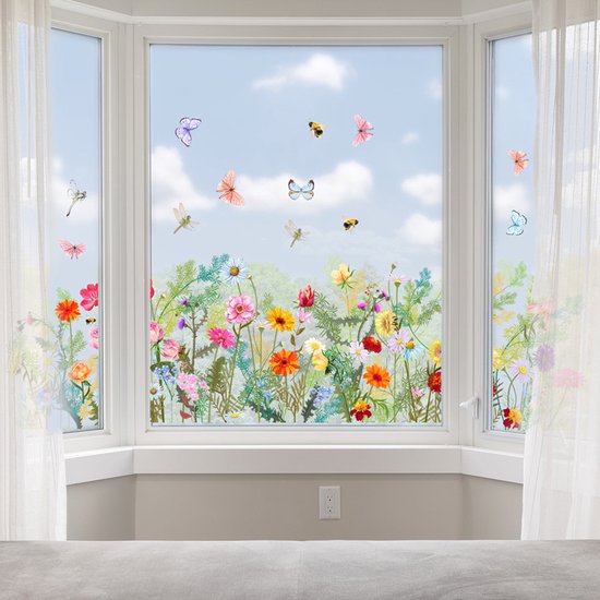 Betoverende Tuinbloemen Muurstickers - Milieuvriendelijk PVC - Levendige Decoratie voor Woonkamer, Slaapkamer, Keuken, en Meer-30x60cm