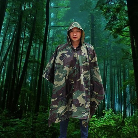 PVC Regenponcho voor outdoor fietsen en bergbeklimmen - Amerikaanse Jungle Camouflage -(One Size)