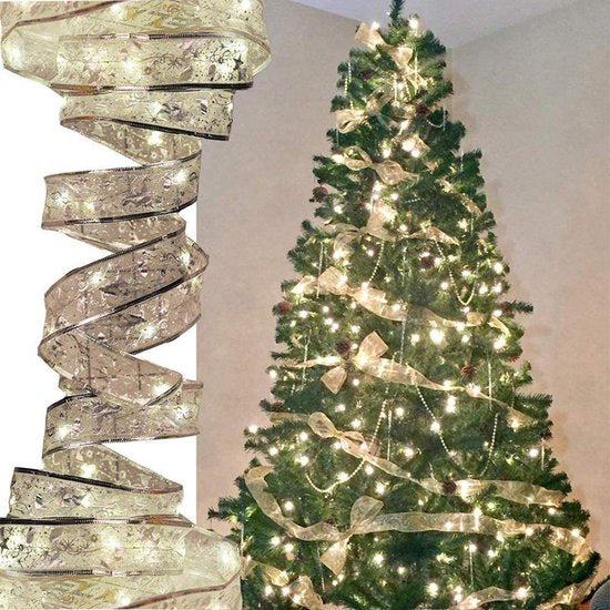 2 Stuks LED Kerstboom Licht Lint- 2m 20 Lichtjes-werkt op Batterij(incl. Batterijen) -kerstdecoratie-warm wit licht-goud