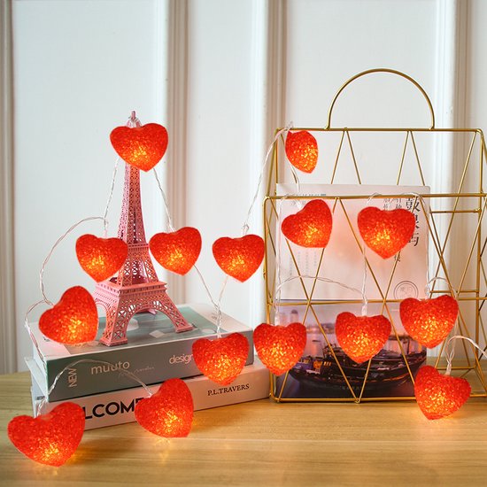LED-liefdeslichtslinger-Hartvormig lichtsnoer voor Romantische Gelegenheden-werkt op batterij-1,5 meter 10 lampjes - rood