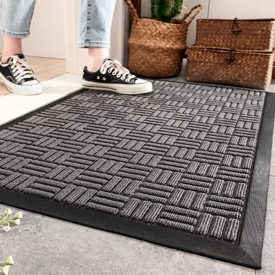 Merkloos geruit antislip/droogloopmat donkergrijs 60x90cm