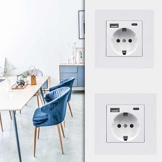 Inbouw Stopcontact met USB-A & USB-C Poort - Wit - Kinderbeveiliging