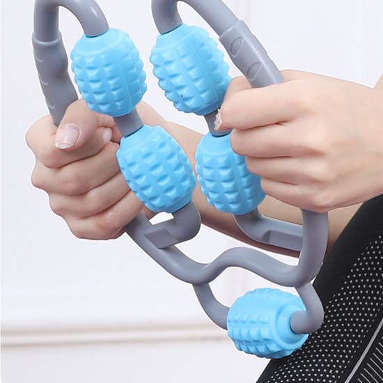 Fitness & Massage Set - De ultieme combinatie voor verbetering van lichaamsvorm en ontspanning - 1x Multifunctionele fitness en afslank klem & 1x Massage handvat met Rollers - Blauw