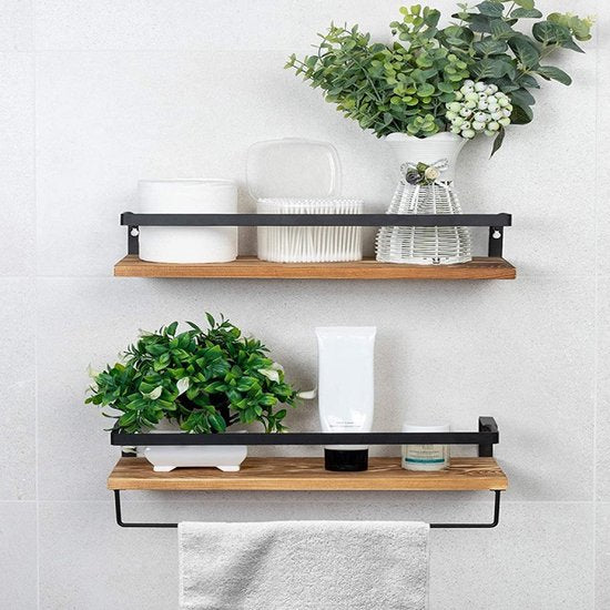 Wandrek 2-lagen met handdoektang voor badkamer - Zwart/Bruin