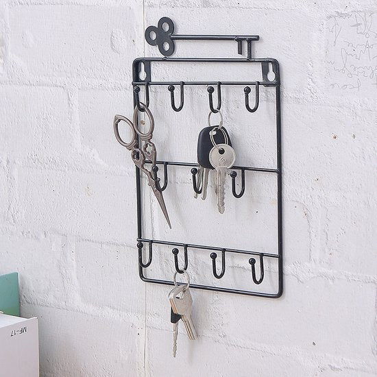 Stijlvolle Metalen Sleutelrek met 11 Haken-Wandorganizer-Ruimtebesparend - Duurzaam 25.5x16cm zwart